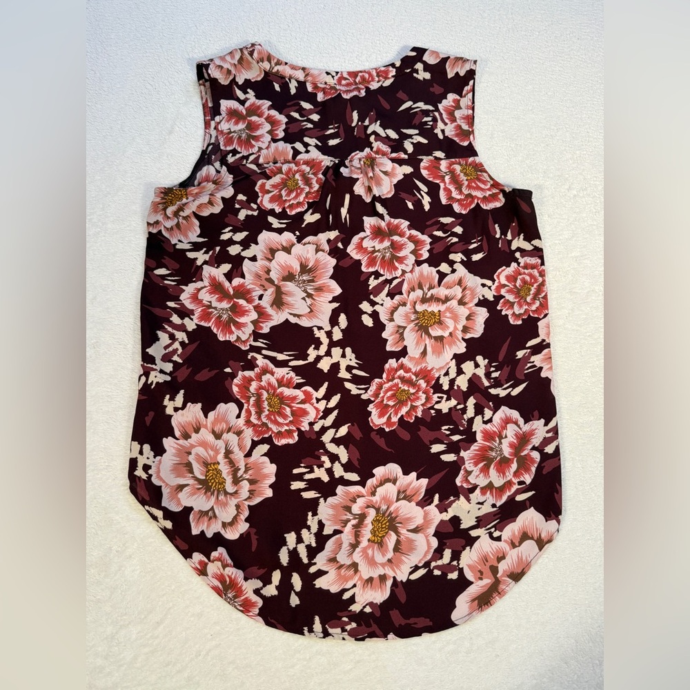 Maurices Floral Sleeveless Blouse Size M Burgundy Pink Boho Top - Picture 11 of 14